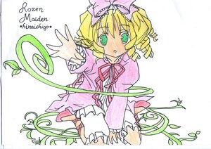 Rating: Safe Score: 0 Tags: 1girl blonde_hair bloomers blush bow dress drill_hair frills grass green_eyes hair_bow hina_ichigo hinaichigo image leaf long_sleeves looking_at_viewer pink_bow pink_dress plant ribbon short_hair solo traditional_media underwear vines white_bloomers User: admin