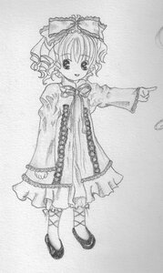 Rating: Safe Score: 0 Tags: 1girl auto_tagged blush bow dress drill_hair full_body greyscale hina_ichigo hinaichigo image long_sleeves looking_at_viewer monochrome shoes smile solo standing tongue tongue_out traditional_media User: admin