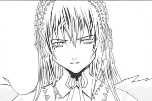 Rating: Safe Score: 0 Tags: 1girl detached_collar greyscale hairband image long_hair looking_at_viewer monochrome serious simple_background solo suigintou white_background wings User: admin
