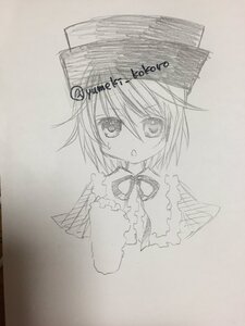 Rating: Safe Score: 0 Tags: 1girl bangs blush capelet eyebrows_visible_through_hair greyscale hair_between_eyes hat image long_sleeves looking_at_viewer monochrome photo short_hair simple_background solo souseiseki traditional_media upper_body yumeki_kokoro User: admin