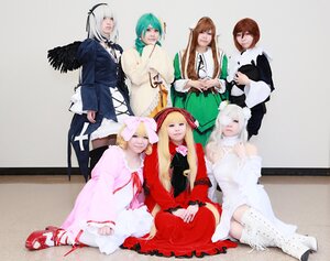 Rating: Safe Score: 0 Tags: 6+girls angel_wings blonde_hair bow brown_hair closed_eyes dress feathers hairband long_hair long_sleeves looking_at_viewer multiple_cosplay multiple_girls ribbon short_hair sisters sitting suigintou tagme very_long_hair white_hair wings User: admin