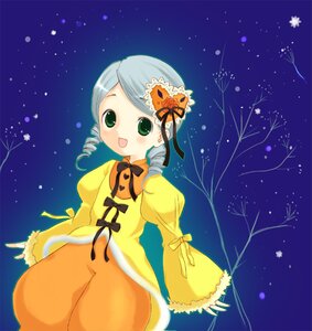 Rating: Safe Score: 0 Tags: 1girl bare_tree dress drill_hair green_eyes image kanaria long_hair long_sleeves night open_mouth sky smile solo star_(sky) starry_sky twin_drills yellow_dress User: admin