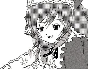 Rating: Safe Score: 0 Tags: 1girl :d braid dress frills greyscale halftone image long_sleeves looking_at_viewer monochrome open_mouth simple_background smile solo suiseiseki twin_braids white_background User: admin