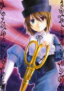 Rating: Safe Score: 0 Tags: 1girl auto_tagged blue_dress brown_hair dress hat heterochromia holding image looking_at_viewer red_eyes ribbon short_hair smile solo souseiseki traditional_media User: admin