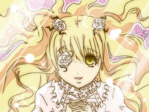 Rating: Safe Score: 0 Tags: 1girl blonde_hair eyepatch flower hair_flower hair_ornament hands_clasped image interlocked_fingers kirakishou long_hair own_hands_together rose smile solo white_rose yellow_eyes User: admin
