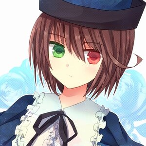 Rating: Safe Score: 0 Tags: 1girl black_ribbon brown_hair frills green_eyes hat heterochromia image looking_at_viewer neck_ribbon red_eyes ribbon short_hair solo souseiseki upper_body User: admin