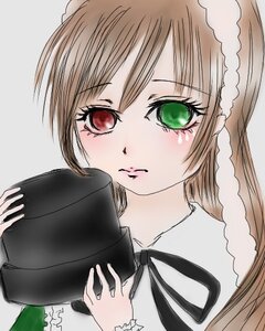 Rating: Safe Score: 0 Tags: 1girl blush brown_hair green_eyes hat hat_removed headwear_removed heterochromia holding holding_hat image long_hair long_sleeves looking_at_viewer red_eyes ribbon solo souseiseki suiseiseki top_hat upper_body User: admin