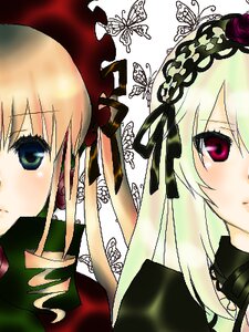 Rating: Safe Score: 0 Tags: 2girls blonde_hair blue_butterfly bug butterfly butterfly_hair_ornament flower hat image insect long_hair long_sleeves looking_at_viewer multiple_girls pair ribbon rose shinku simple_background suigintou User: admin