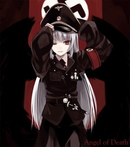 Rating: Safe Score: 0 Tags: 1girl armband belt blood blood_on_face cracked_skin hat image iron_cross kabocha_(monkey4) long_hair military military_hat military_uniform nazi one_eye_closed peaked_cap red_eyes rozen_maiden solo suigintou swastika uniform white_hair wings world_war_ii User: admin