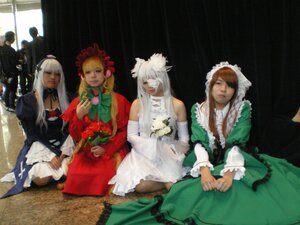 Rating: Safe Score: 0 Tags: 4girls blonde_hair brown_hair closed_eyes dress flower green_dress long_hair maid multiple_cosplay multiple_girls shinku silver_hair sitting tagme white_hair User: admin