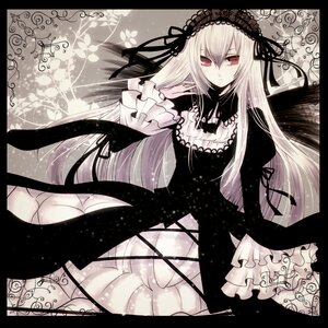 Rating: Safe Score: 0 Tags: 1girl black_border black_ribbon dress flower frills hairband image lolita_hairband long_hair long_sleeves looking_at_viewer red_eyes ribbon rose solo suigintou very_long_hair wings User: admin