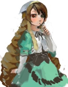 Rating: Safe Score: 0 Tags: 1girl brown_hair dress drill_hair frills green_dress green_eyes heterochromia image long_hair long_sleeves looking_at_viewer red_eyes solo suiseiseki twin_drills very_long_hair white_background User: admin