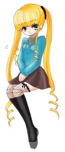 Rating: Safe Score: 0 Tags: 1girl bangs blonde_hair blue_eyes blunt_bangs fishnet_legwear fishnets full_body image long_hair long_sleeves shinku sidelocks simple_background sitting skirt solo thighhighs twintails very_long_hair white_background User: admin