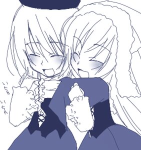 Rating: Safe Score: 0 Tags: 2girls blush closed_eyes eyebrows_visible_through_hair frills hat holding image long_hair long_sleeves monochrome multiple_girls open_mouth pair short_hair smile souseiseki suiseiseki User: admin