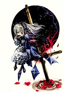 Rating: Safe Score: 0 Tags: 1girl commentary_request cross dress flower frills gothic_lolita gun hairband heart image lolita_fashion long_hair painting_(medium) petals red_eyes rose rozen_maiden silver_hair solo suigintou tetuankyo traditional_media watercolor_(medium) weapon white_hair wings User: admin