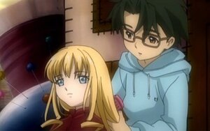 Rating: Safe Score: 0 Tags: 1boy 1girl black_hair blonde_hair blue_eyes brown_eyes glasses holding_umbrella hood hoodie image long_hair shared_umbrella shinku solo umbrella upper_body User: admin