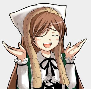 Rating: Safe Score: 0 Tags: 1girl :d ^_^ black_ribbon brown_hair closed_eyes dress grey_background hat image long_hair long_sleeves neck_ribbon open_mouth ribbon simple_background smile solo suiseiseki upper_body waving User: admin