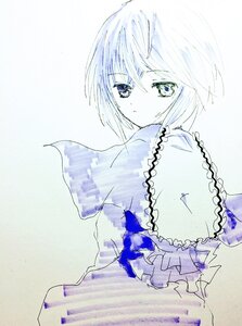 Rating: Safe Score: 0 Tags: 1girl capelet eyebrows_visible_through_hair frills hariruri image long_sleeves looking_at_viewer looking_back short_hair solo souseiseki striped User: admin