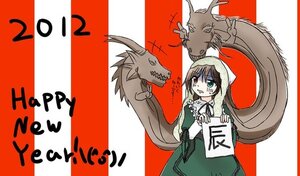 Rating: Safe Score: 0 Tags: 1girl brown_hair dress green_eyes head_scarf heterochromia image long_hair long_sleeves looking_at_viewer red_background red_border red_eyes rising_sun solo suiseiseki sunburst twintails very_long_hair User: admin