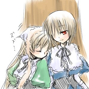 Rating: Safe Score: 0 Tags: 2girls artist_request blonde_hair blue_dress blush capelet closed_eyes dress green_dress head_scarf image long_hair long_sleeves lowres multiple_girls pair plant puffy_sleeves red_eyes rozen_maiden short_hair siblings simple_background sisters sleeping smile souseiseki suiseiseki tree twins under_tree very_long_hair white_background User: admin