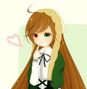 Rating: Safe Score: 0 Tags: 1girl ahoge blush brown_hair dress green_dress green_eyes heart heterochromia image long_hair long_sleeves red_eyes ribbon solo suiseiseki tears very_long_hair User: admin