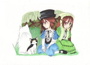 Rating: Safe Score: 0 Tags: 2girls auto_tagged blue_dress brown_hair cat dress green_dress green_eyes hat heterochromia image long_hair long_sleeves multiple_girls pair red_eyes short_hair siblings sisters souseiseki suiseiseki twins watering_can User: admin