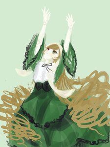 Rating: Safe Score: 0 Tags: 1girl dress frills green_dress green_eyes green_theme image joints long_hair long_sleeves ribbon solo suiseiseki very_long_hair wings User: admin