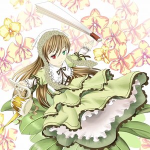 Rating: Safe Score: 0 Tags: 1girl artist_request brown_hair dress flower frills green_dress green_eyes hand_fan harisen head_scarf heterochromia image leaf long_hair long_sleeves pantyhose red_eyes ribbon rozen_maiden smile solo suiseiseki very_long_hair watering_can User: admin