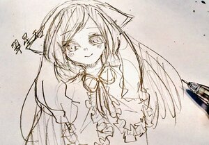 Rating: Safe Score: 0 Tags: 1girl animal_ears blush hat image jewelry long_sleeves looking_at_viewer monochrome mystia_lorelei photo smile solo suiseiseki traditional_media upper_body wings User: admin