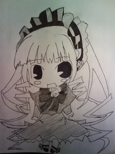 Rating: Safe Score: 0 Tags: 1girl blush_stickers bonnet chibi dress drill_hair frills image long_hair looking_at_viewer photo rose shinku simple_background solo traditional_media twin_drills User: admin