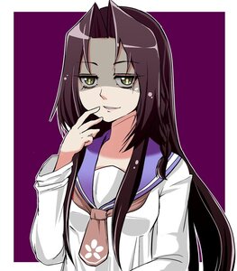 Rating: Safe Score: 0 Tags: 1girl braid eyebrows_visible_through_hair human image kakizaki_megu long_hair long_sleeves looking_at_viewer outline parted_bangs purple_background school_uniform serafuku shirt solo upper_body white_outline yellow_eyes User: admin