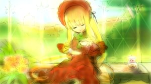 Rating: Safe Score: 0 Tags: 1girl blonde_hair bonnet bow bowtie dress flower frills image light_rays long_hair long_sleeves outdoors red_dress rose shinku solo sunlight very_long_hair User: admin