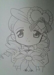 Rating: Safe Score: 0 Tags: 1girl drill_hair flower gift graphite_(medium) greyscale hat image kanaria looking_at_viewer monochrome photo ringlets rose simple_background smile solo traditional_media twin_drills User: admin