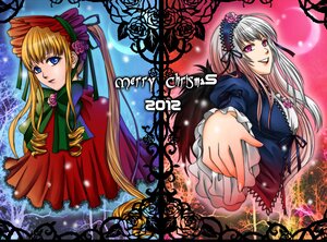 Rating: Safe Score: 0 Tags: 2girls blonde_hair blue_eyes bonnet dress flower image long_hair long_sleeves looking_at_viewer multiple_girls outstretched_arm outstretched_hand pair rose shinku suigintou twintails very_long_hair User: admin