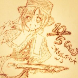 Rating: Safe Score: 0 Tags: 1girl :d blush brown_theme frills hat image long_sleeves looking_at_viewer monochrome open_mouth sketch smile solo souseiseki traditional_media v yellow_theme User: admin