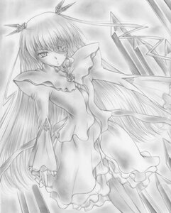 Rating: Safe Score: 0 Tags: 1girl barasuishou dress flower frills greyscale image long_hair monochrome rose solo striped vertical_stripes very_long_hair User: admin