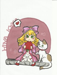 Rating: Safe Score: 0 Tags: 1girl apple blonde_hair bow dress eating food fruit green_eyes hair_bow heart hina_ichigo hinaichigo holding_food holding_fruit image long_hair pink_bow sitting solo spoken_heart strawberry striped User: admin