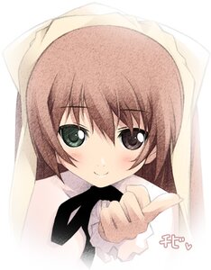 Rating: Safe Score: 0 Tags: 1girl blush brown_hair closed_mouth heterochromia image index_finger_raised kantoku long_hair long_sleeves looking_at_viewer photoshop_(medium) pointing rozen_maiden simple_background smile solo suiseiseki very_long_hair white_background User: admin
