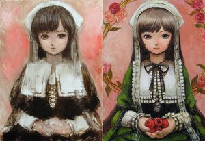 Rating: Safe Score: 0 Tags: 2girls apple auto_tagged bangs brown_hair dress flower food fruit green_dress head_scarf heterochromia holding_fruit image long_hair long_sleeves looking_at_viewer multiple_girls red_eyes red_flower red_rose rose siblings sisters solo strawberry suiseiseki twins User: admin
