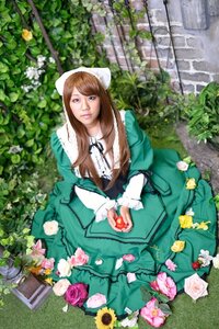 Rating: Safe Score: 0 Tags: 1girl brown_hair dress flower food garden green_dress head_scarf lips long_hair long_sleeves outdoors pink_flower plant rose sitting solo suiseiseki watering_can yellow_rose User: admin
