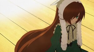 Rating: Safe Score: 0 Tags: 1girl auto_tagged black_ribbon brown_hair dress frills green_dress green_eyes hair_over_one_eye image long_hair long_sleeves neck_ribbon ribbon solo suiseiseki very_long_hair User: admin