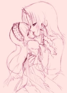 Rating: Safe Score: 0 Tags: 2girls bare_shoulders dress hairband image kakizaki_megu lolita_hairband long_hair monochrome multiple_girls pink_theme sketch solo suigintou yuri User: admin