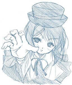 Rating: Safe Score: 0 Tags: 1girl bangs blue_theme blush hands hat image kusui_aruta long_sleeves looking_at_viewer monochrome outstretched_arm outstretched_hand reaching ribbon rozen_maiden short_hair solo souseiseki striped upper_body User: admin