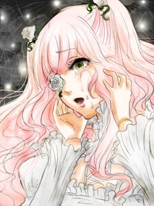 Rating: Safe Score: 0 Tags: 1girl flower green_eyes hair_flower hair_ornament hand_on_another's_face hands_on_own_face image kirakishou long_hair pink_hair rain solo tears User: admin