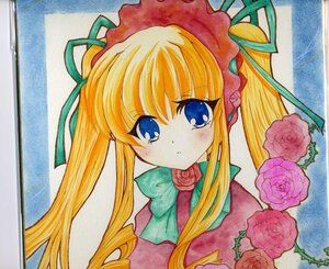 Rating: Safe Score: 0 Tags: 1girl blonde_hair blue_eyes blush bonnet bow bowtie drill_hair flower hair_ribbon image long_hair looking_at_viewer marker_(medium) millipen_(medium) pastel_(medium) photo pink_flower pink_rose purple_rose red_flower red_rose ribbon rose shikishi shinku sidelocks solo traditional_media twintails watercolor_(medium) User: admin