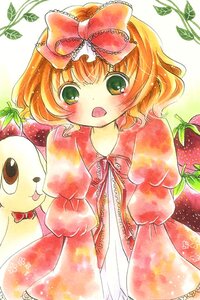 Rating: Safe Score: 0 Tags: 1girl blush bow dress food fruit grapes green_eyes hair_bow hina_ichigo hinaichigo hood image leaf looking_at_viewer marker_(medium) orange_hair pink_bow plant short_hair solo strawberry tongue tongue_out traditional_media User: admin