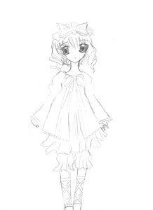 Rating: Safe Score: 0 Tags: 1girl blush bow dress drill_hair full_body greyscale hinaichigo image long_sleeves looking_at_viewer monochrome short_hair simple_background solo standing white_background User: admin