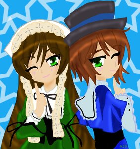 Rating: Safe Score: 0 Tags: 2girls ;) blue_dress brown_hair dress green_dress green_eyes hat head_scarf image long_hair long_sleeves looking_at_viewer multiple_girls one_eye_closed pair ribbon short_hair siblings sisters smile souseiseki suiseiseki top_hat twins User: admin