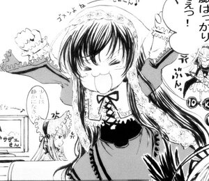 Rating: Safe Score: 0 Tags: 2girls >_< bonnet closed_eyes dress frills greyscale image long_hair long_sleeves monochrome multiple_girls open_mouth pair shinku smile suigintou suiseiseki very_long_hair wings User: admin