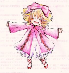 Rating: Safe Score: 0 Tags: 1girl :d ^_^ blonde_hair blush bow closed_eyes cross-laced_footwear dress drill_hair full_body hair_bow hina_ichigo hinaichigo image long_sleeves open_mouth outstretched_arms pink_bow short_hair smile solo spread_arms User: admin